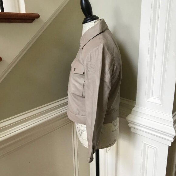 NWT JCrew Bomber Leather Jacket Womens XS Tan Nude Boulder Long Sleeve BJ932 NEW - Picture 10 of 13